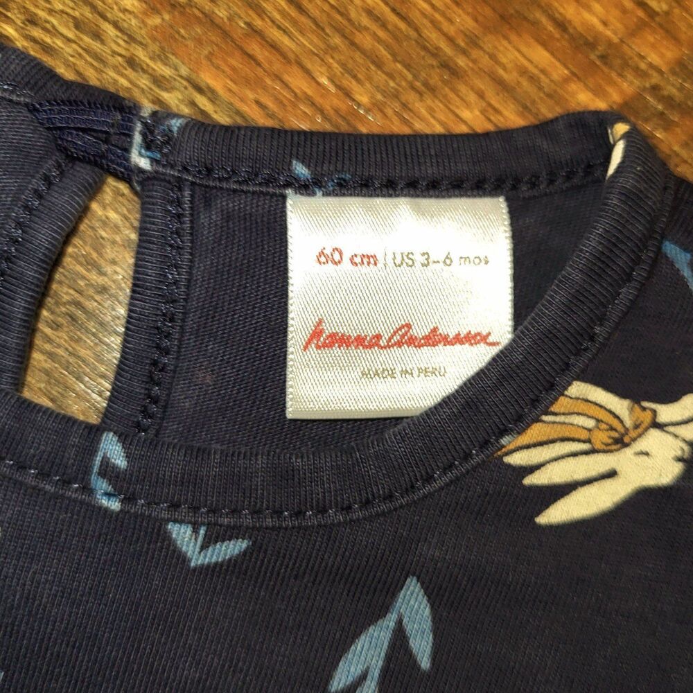 Hanna Andersson Size 60 / 3-6 Months Elizabeth Dress Navy Blue Bunny Long Sleeve - Picture 3 of 3